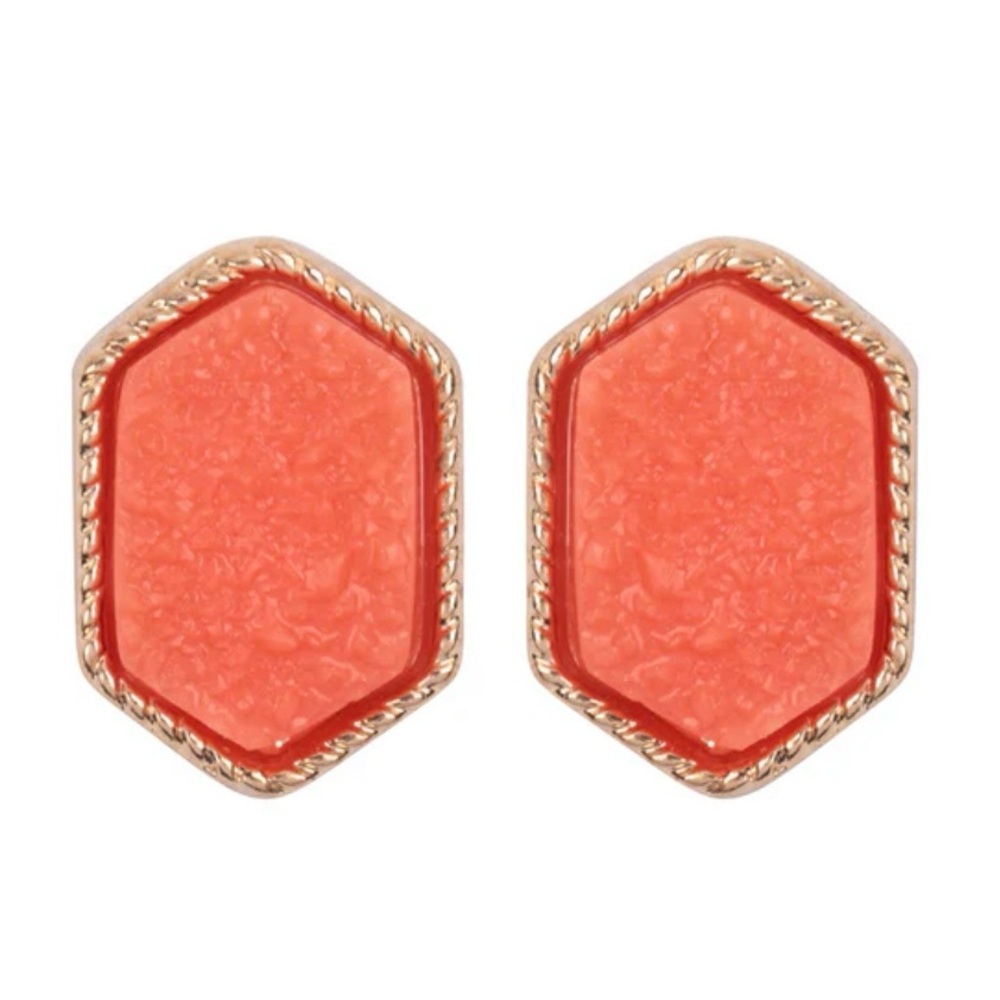 No. 3 Druzy Hexagon Post Earrings NWT Gold Coral Studs